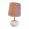 Lampe boule en ceramique blanche et abat jour en  laine beige / années 70