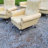Armchairs and sofa of the 60s/70s in moleskine and chrome base on springs