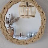 Old small round wicker mirror