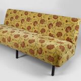 Bench with yellow and red floral fabric, France, circa 1960