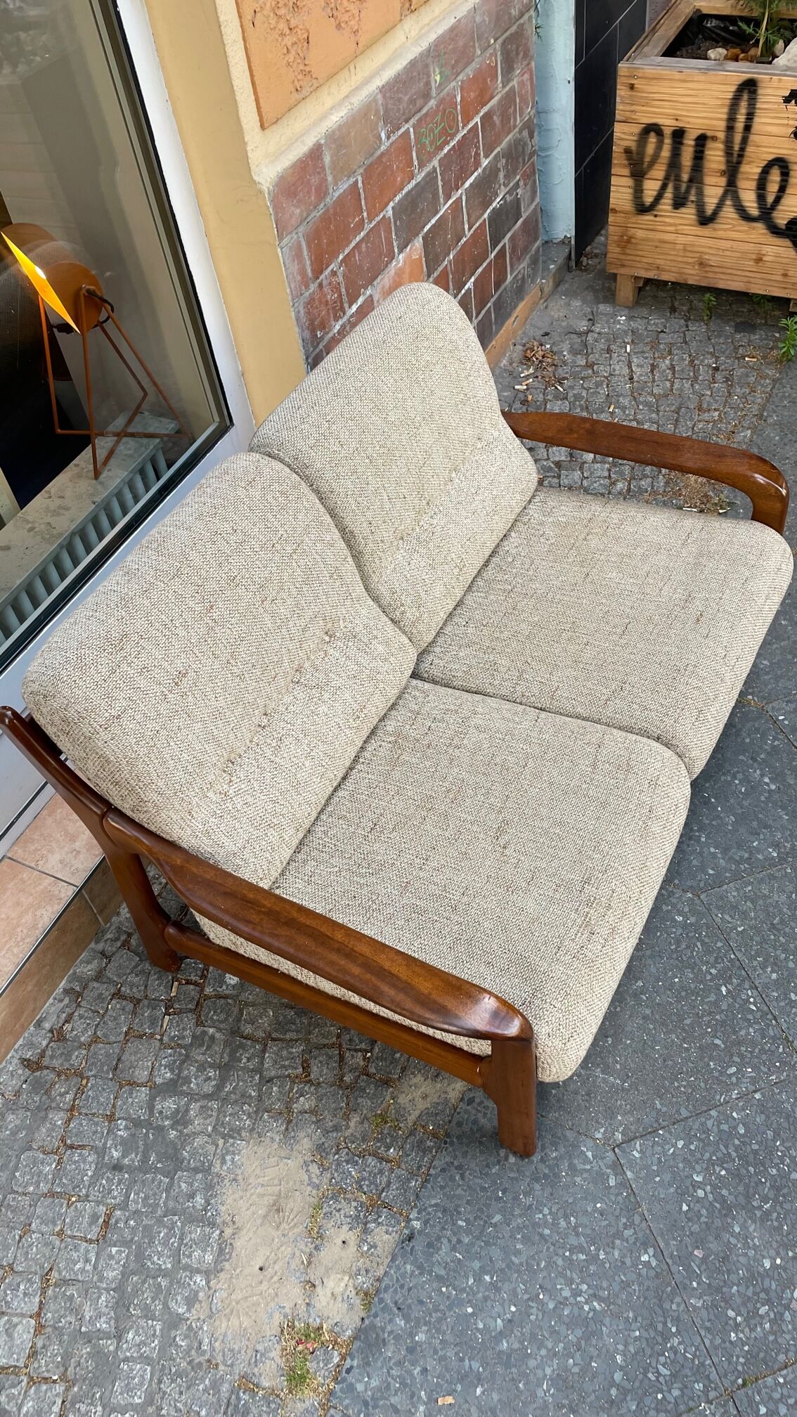Teak and two-seater wool sofa from the 60s