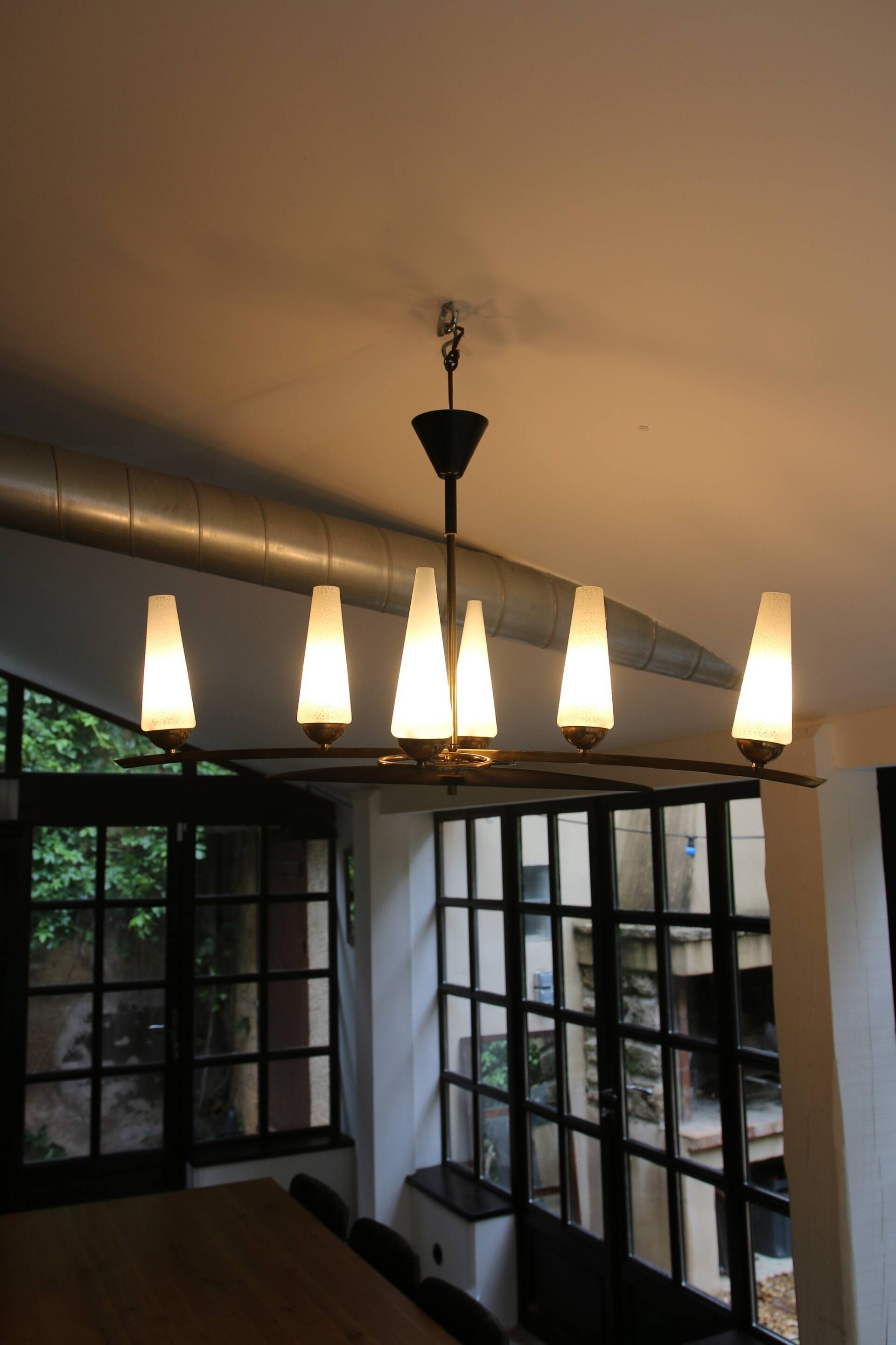 Mid-Century 6-Light Chandelier - Opaline and Brass