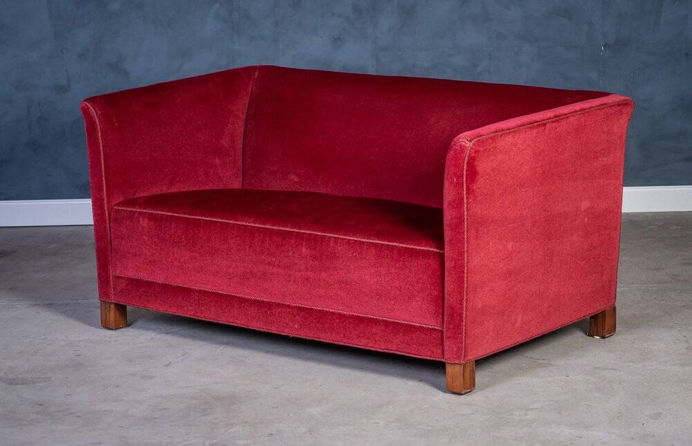 Vintage Red Velvet Sofa, 1950s