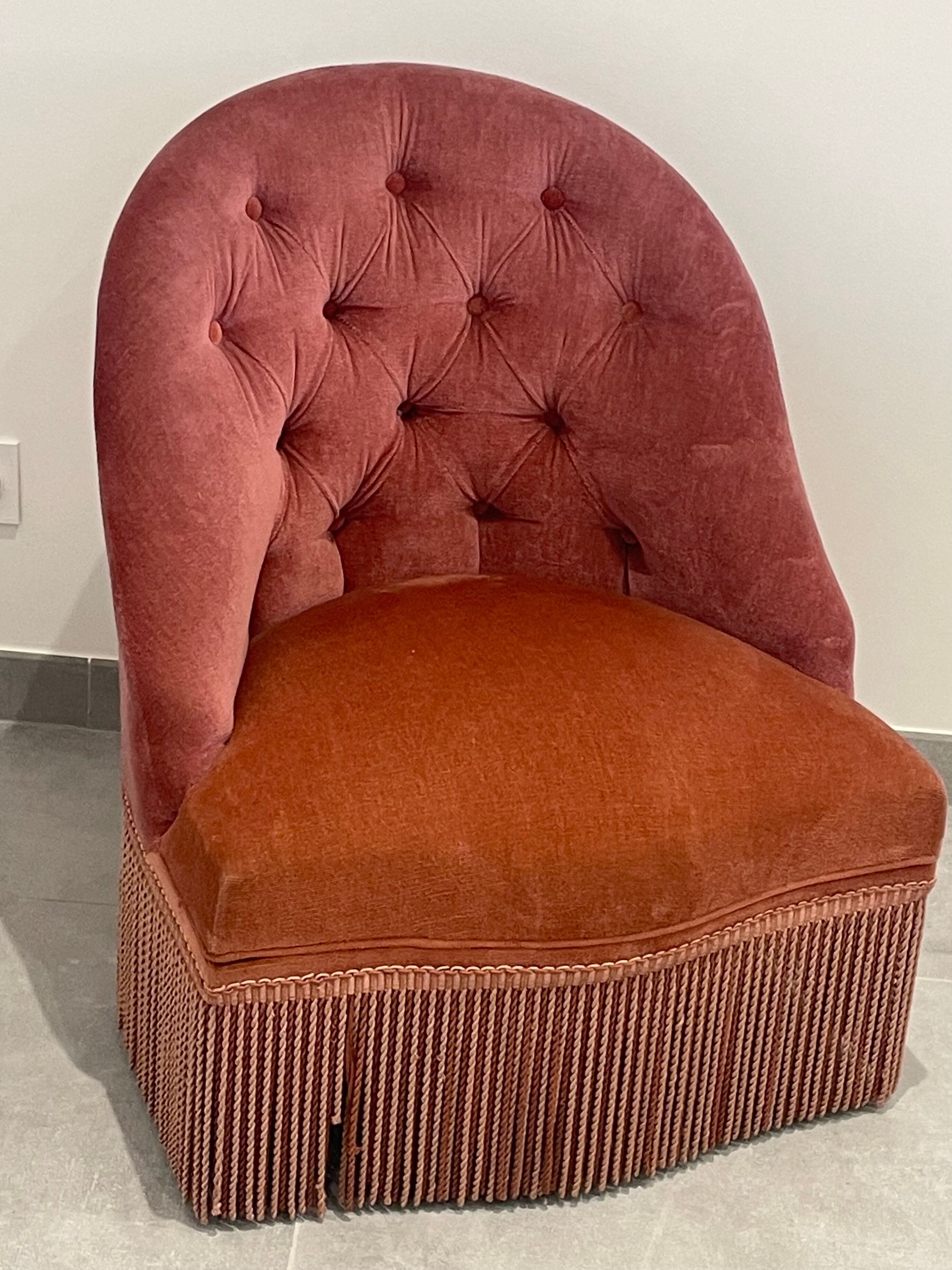 Vintage toad armchair in velvet old pink