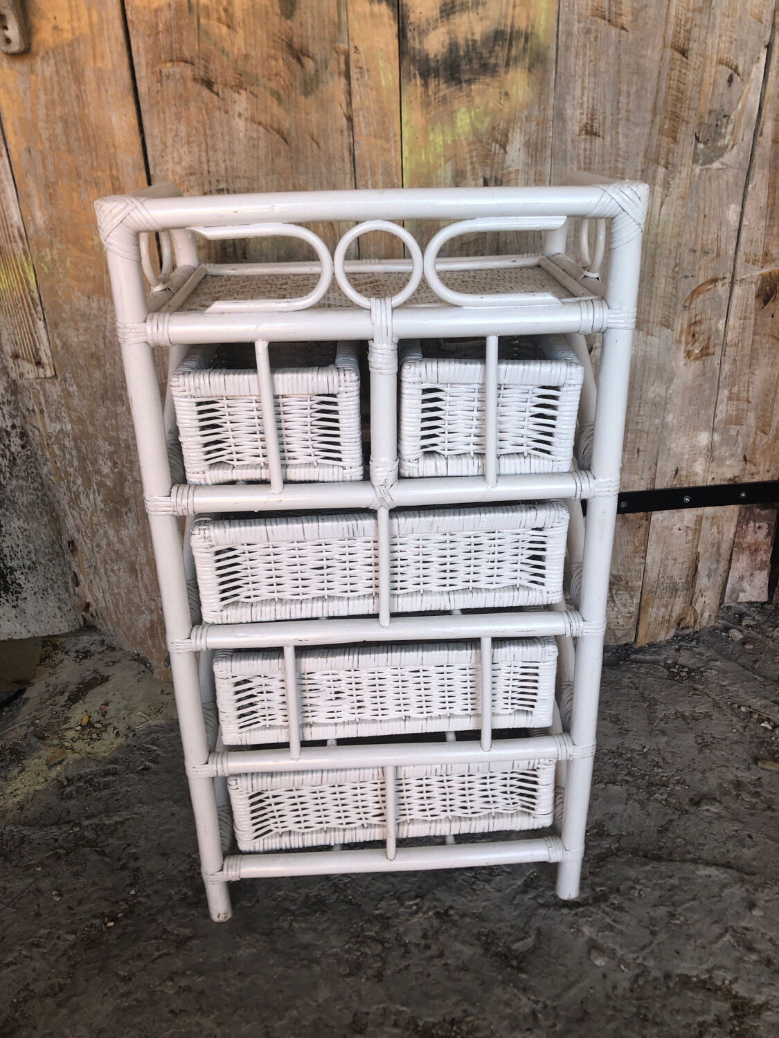 Lot 3 meubles commodes rotin blanc vintage
