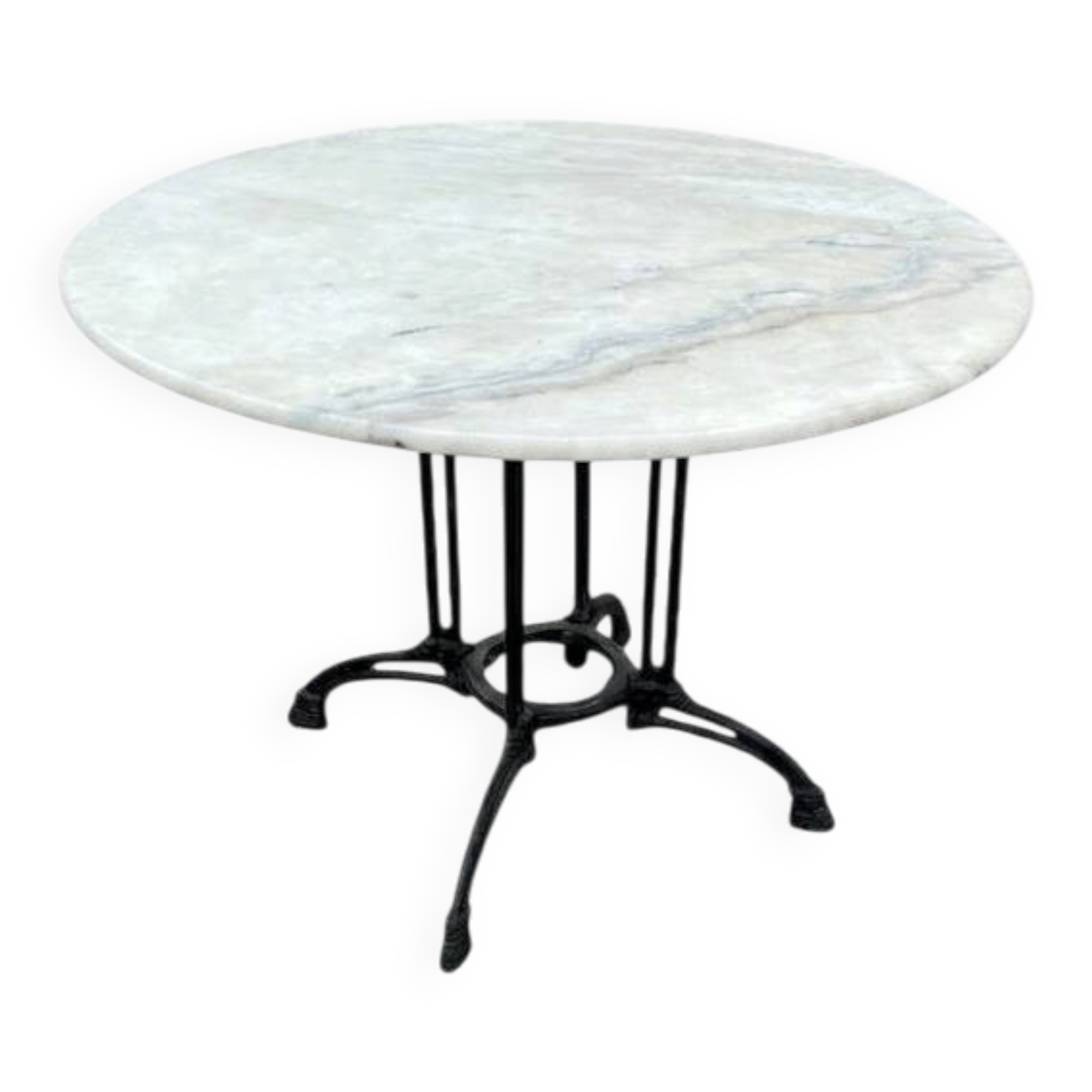 Table de bistrot ancienne - Plateau rond en marbre et piétement tripode
