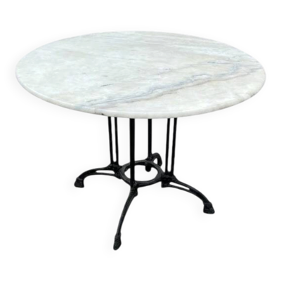 Table de bistrot ancienne - Plateau rond en marbre et piétement tripode