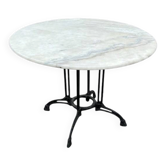 Table de bistrot ancienne - Plateau rond en marbre et piétement tripode