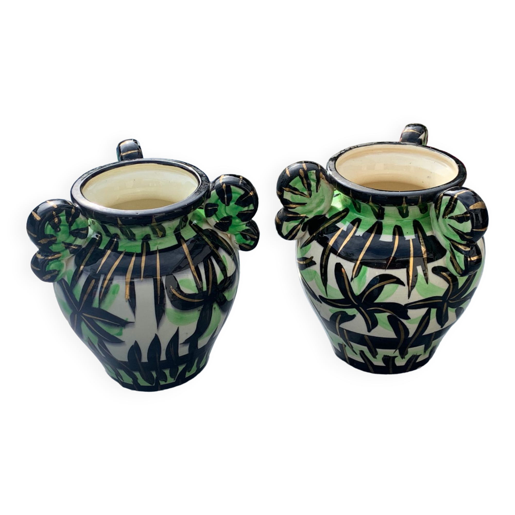 Pair of vases Vallauris decoration hand 561 signed