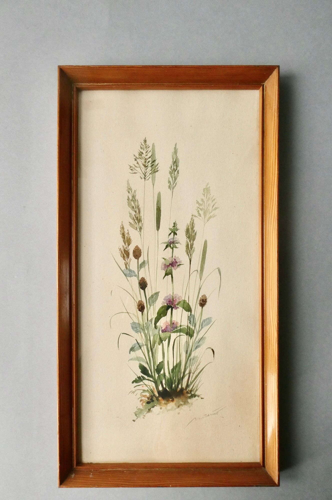 Watercolor painting of wildflowers and grasses, signed, 70s