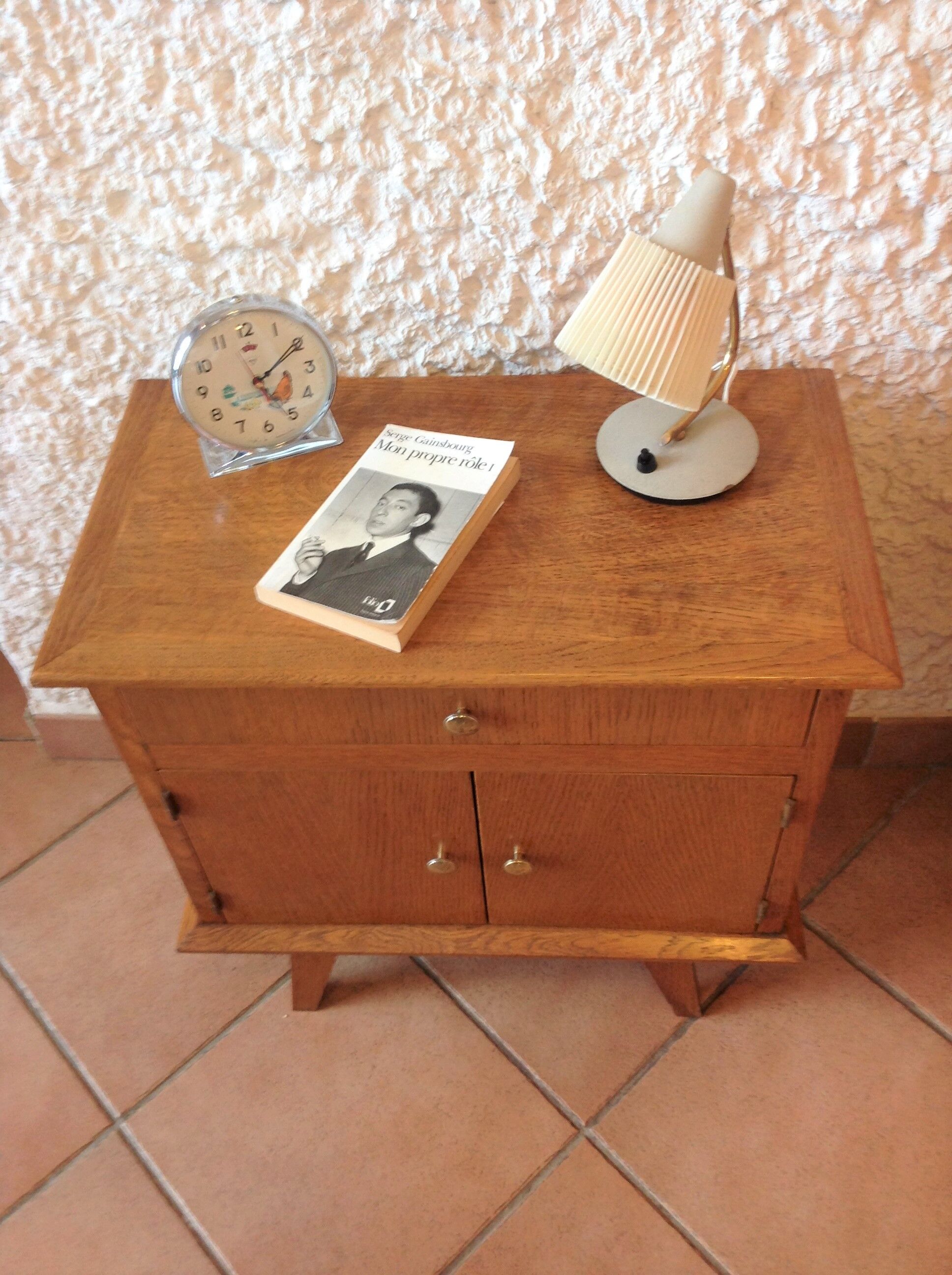 Bedside table feet compass in varnished chene / vintage 50s-60s