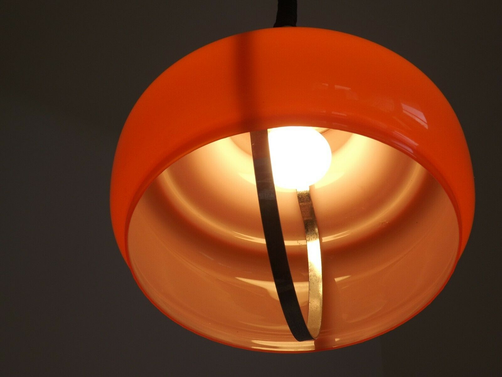 Vintage Italian 1970s Orange Glass Ceiling Light, ROLLY Rise & Fall System