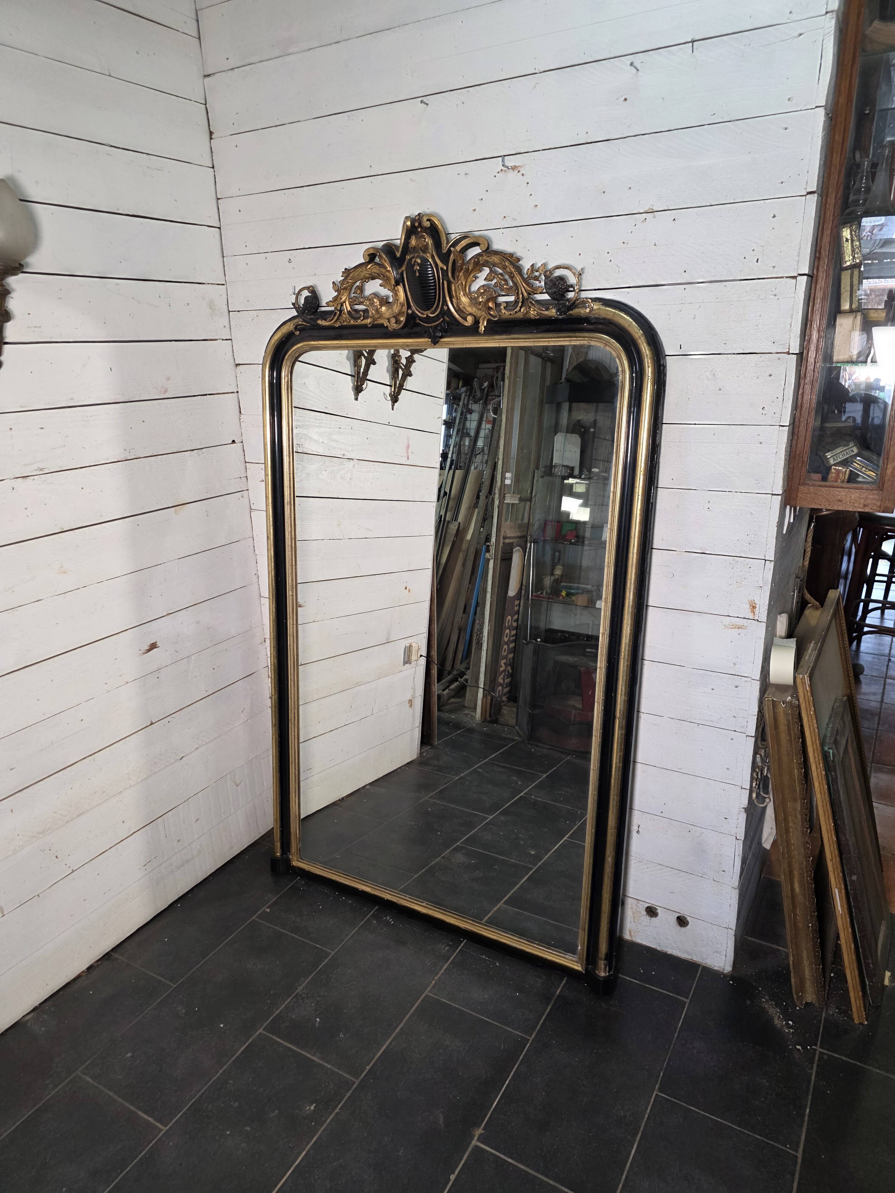 Napoleon III mirror from the 19th century with gold leaf, 190cm H