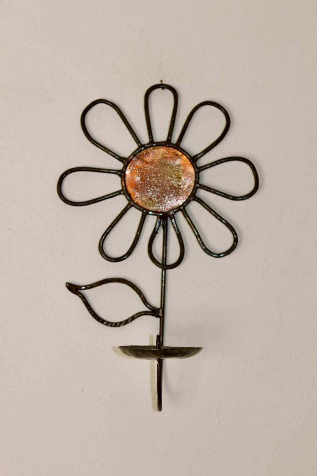 Bougeoir mural vintage en cuivre et métal