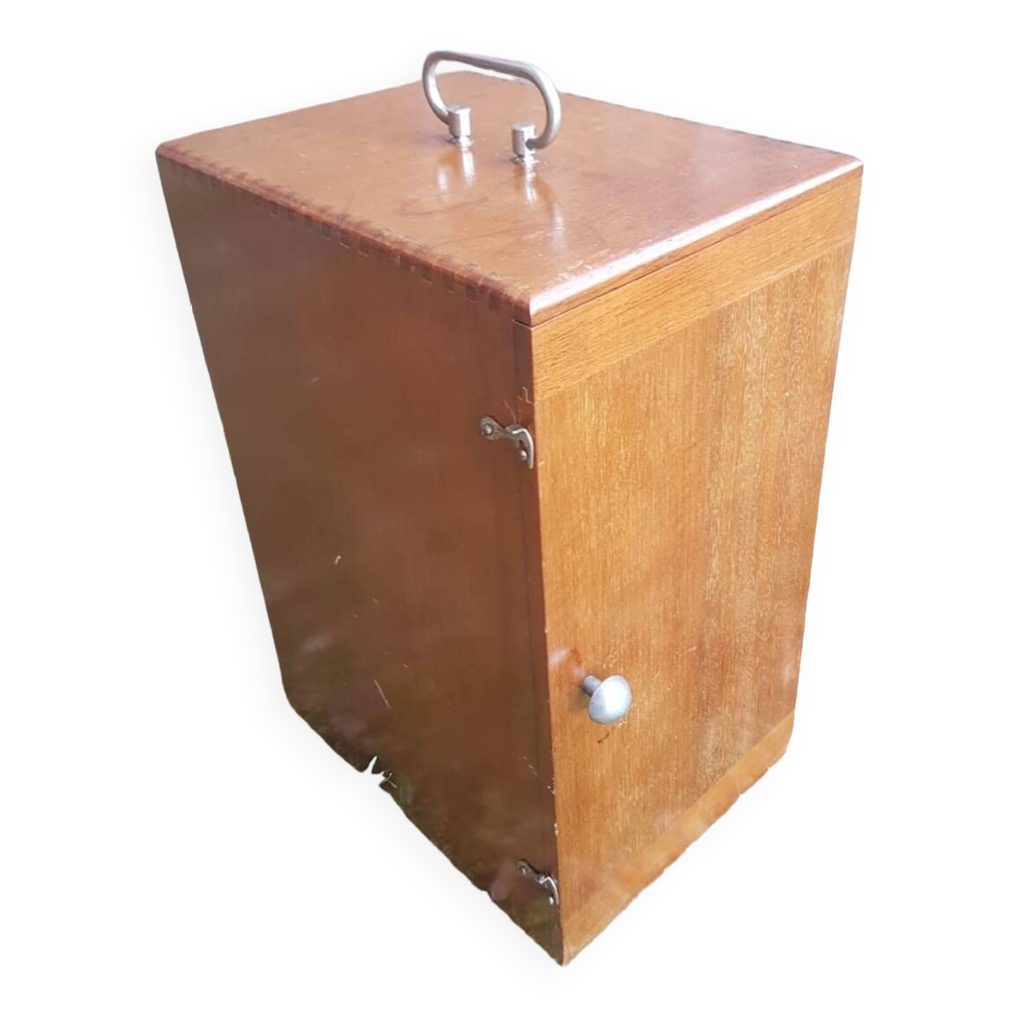 Old wooden transport trunk vintage jouan material #a653