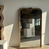 Large gilded mirror 19th century rounded corners mercury glass Louis XVI style