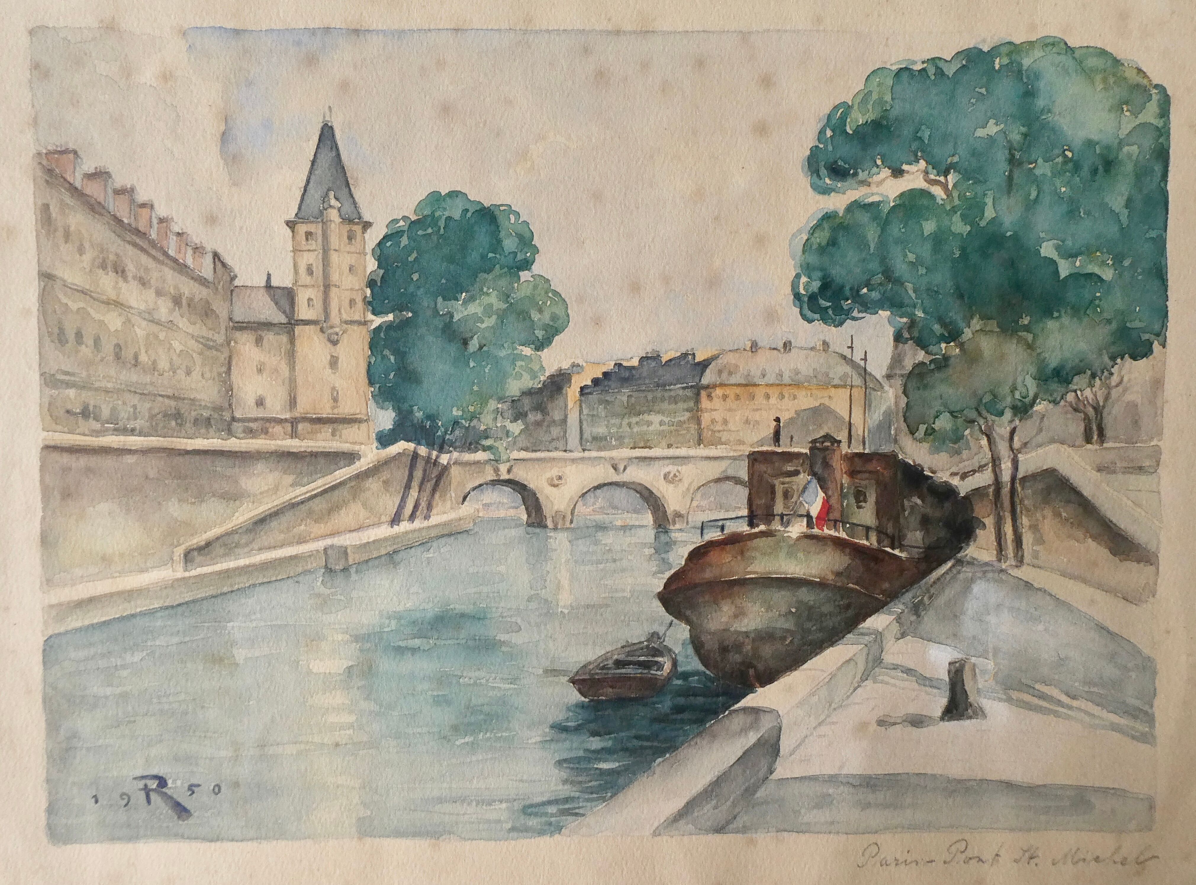 Tableau du pont Saint Michel à Paris, 1950