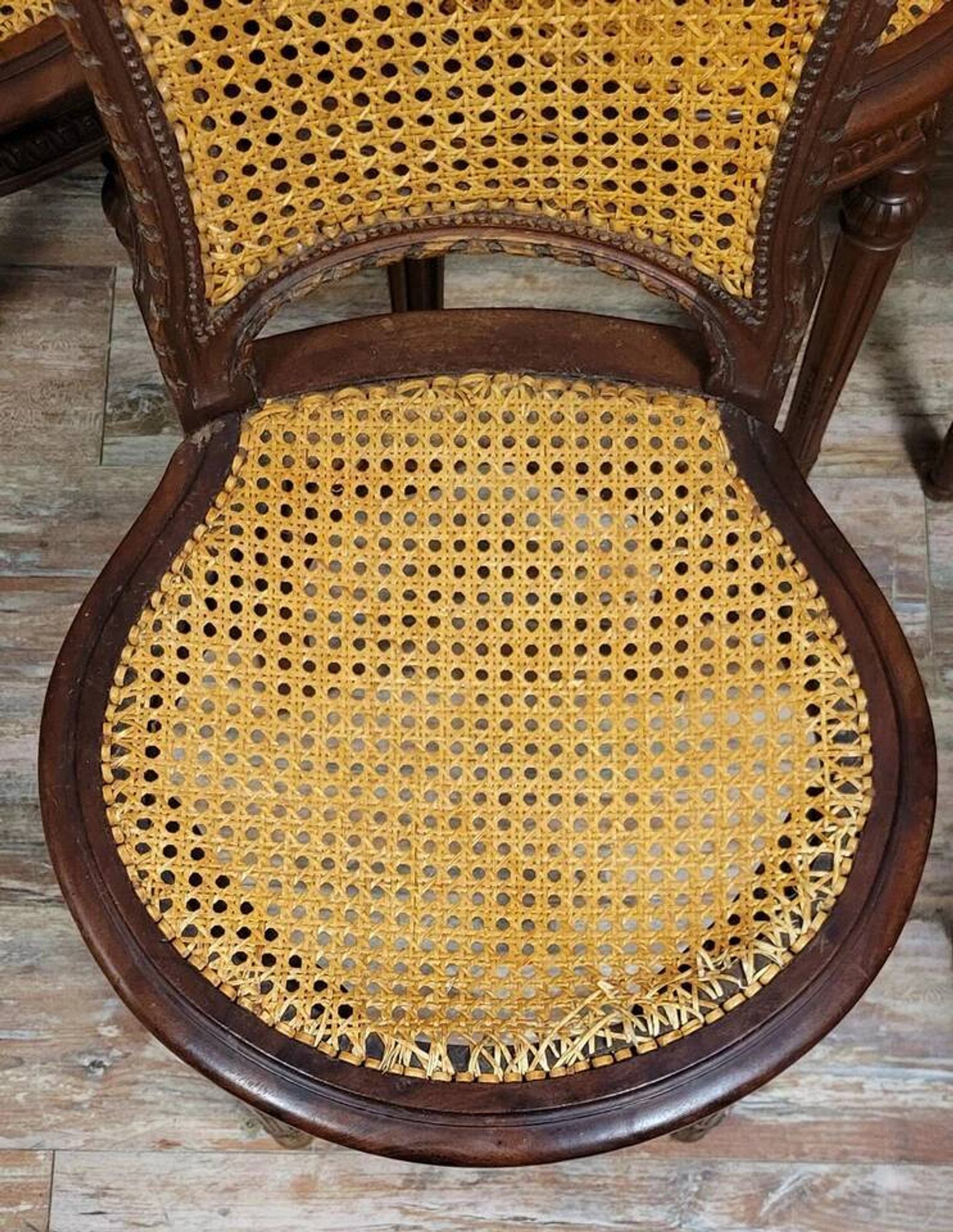 Set of 6 Louis XVI style mahogany snowshoe chairs circa 1880