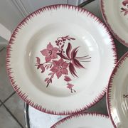 lot de 6 assiettes creuses Longchamp roses années 30-40
