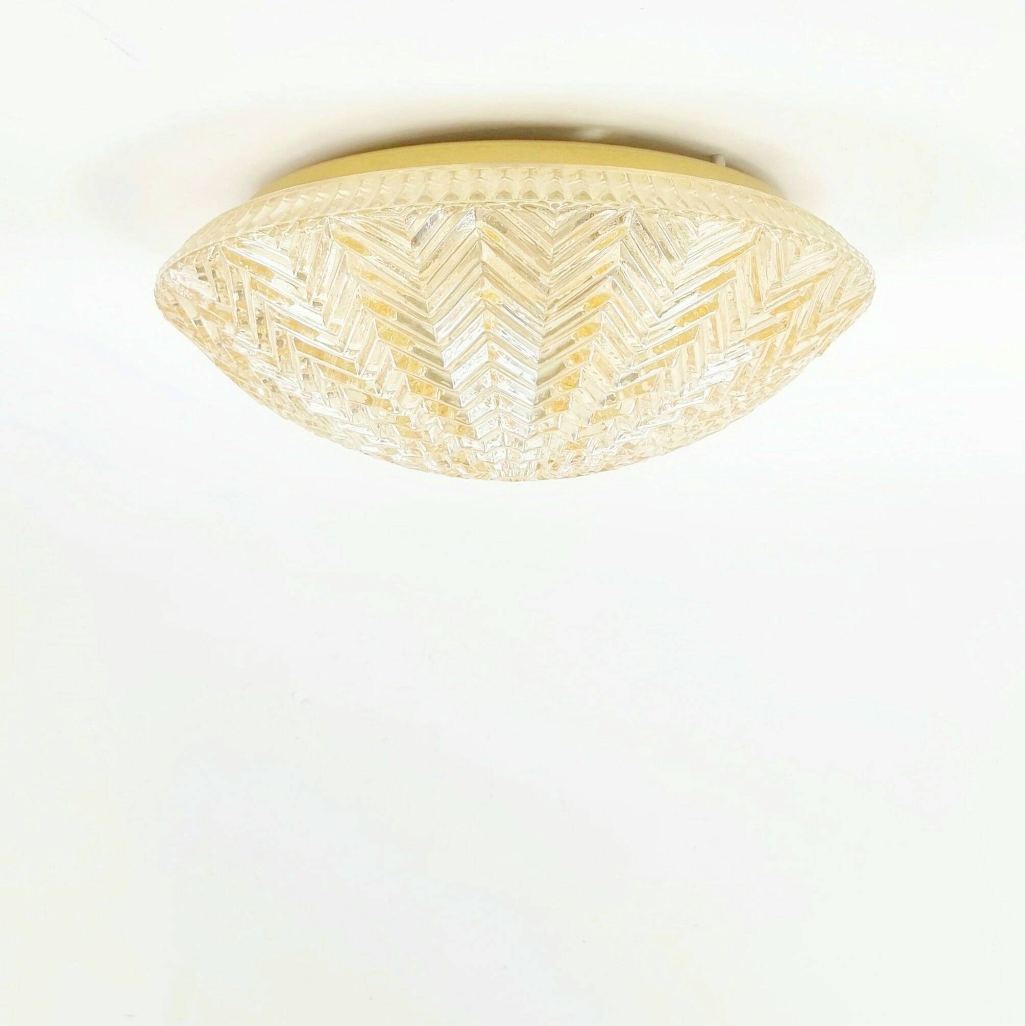 Mid-Century/Art Deco Geometric Glass Ceiling Light from Limburg, 1970s