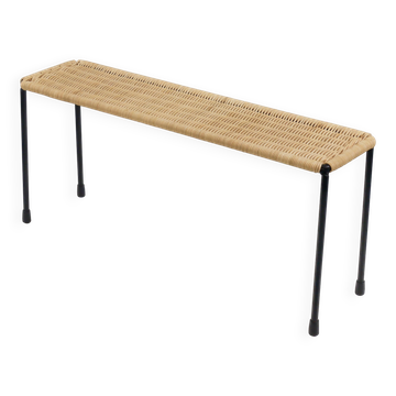 Table d'appoint Carl Aubock, banc pour plante fleurie, fer, rotin, osier, Autriche, années 1950