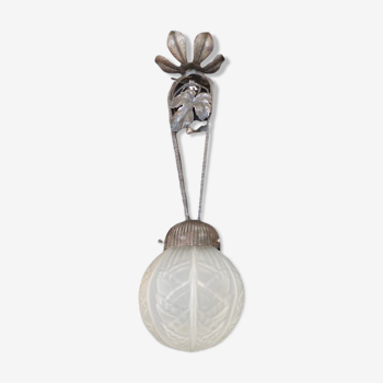 Art Deco ball and wrought iron hanging lamp