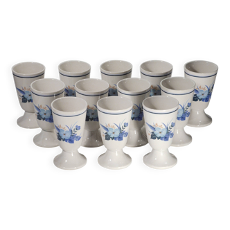 12 vintage mazagrans in earthenware, with a blue floral design.