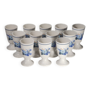 12 vintage mazagrans in earthenware, with a blue floral design.