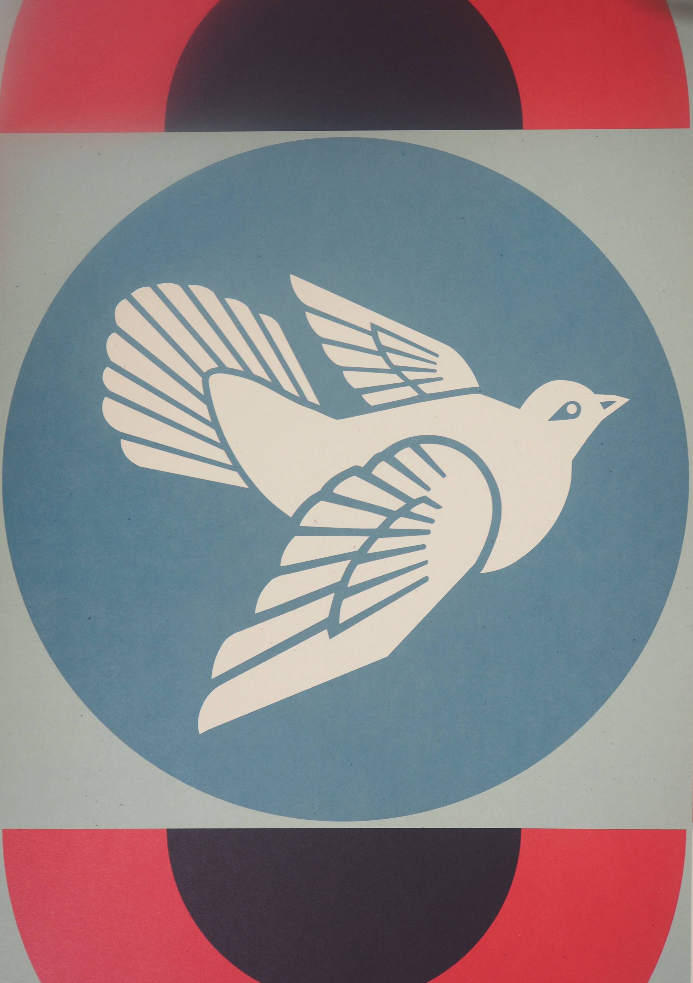 Lithographie signée Shepard Fairey (Obey Giant) : Geometric Dove Red