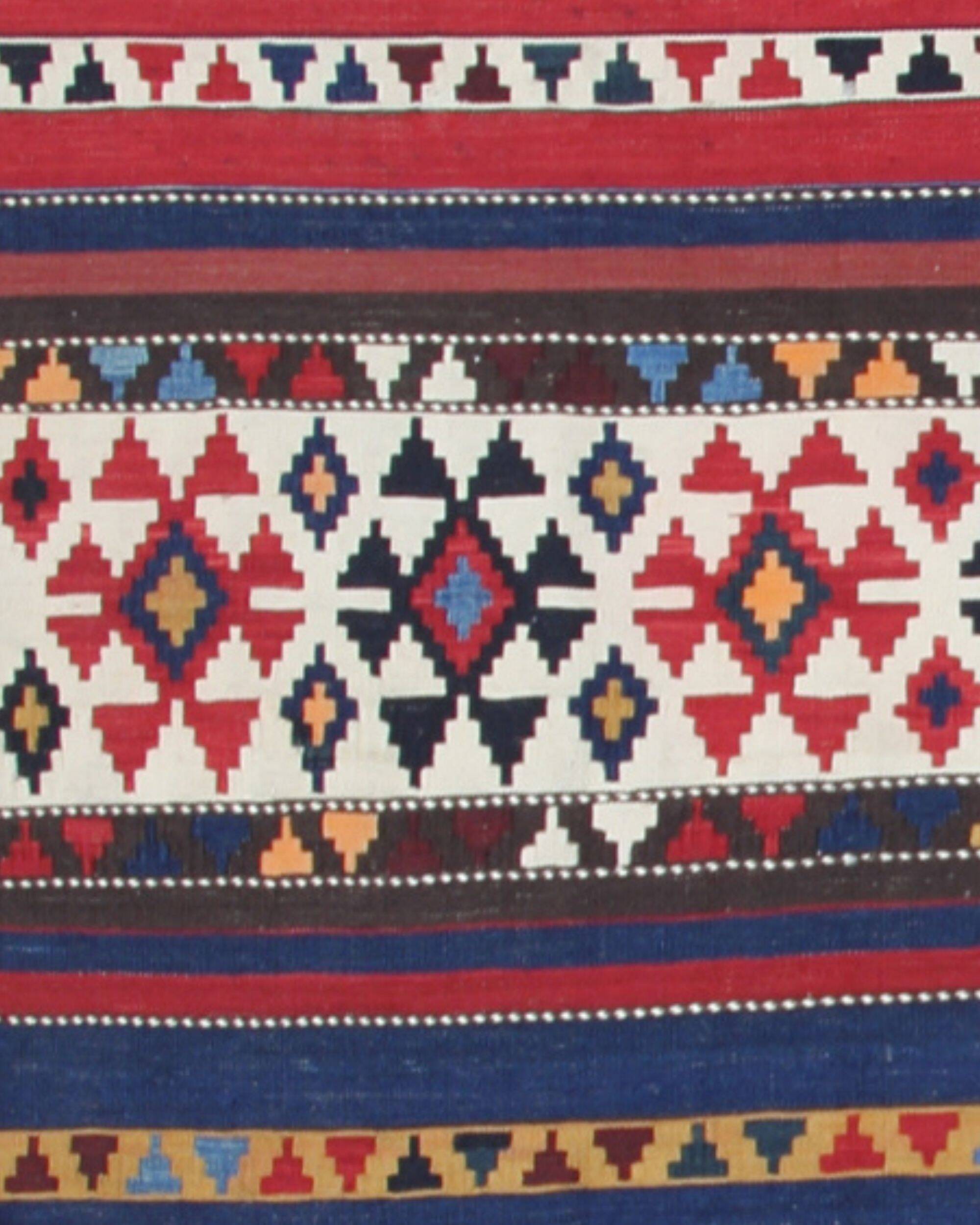 Shirvan Kilim Runner 1940s, Tribal Wool Striped Geometric Rug 340x160cm