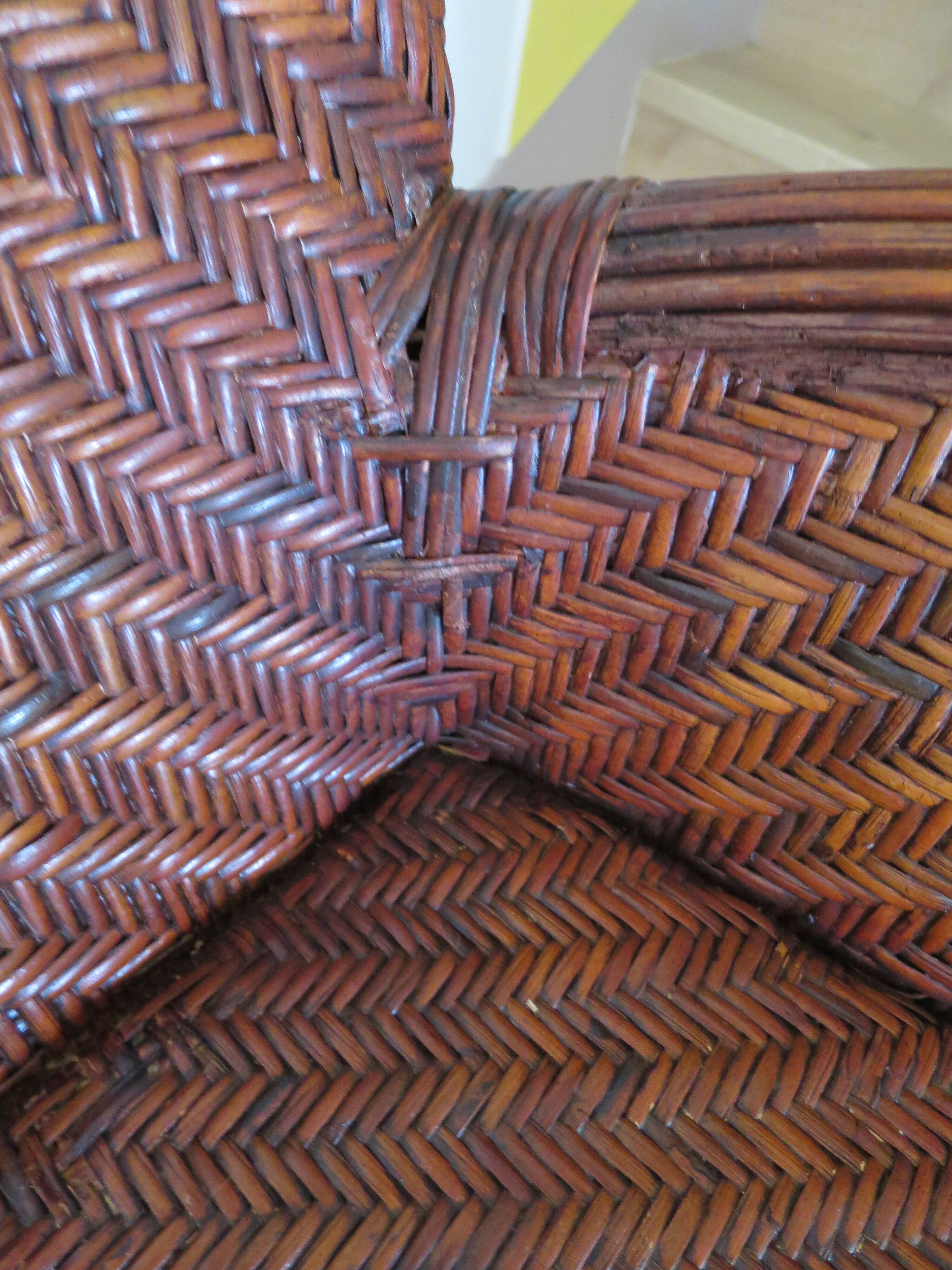 Two-seater banquette in woven rattan, wood and bamboo, 1980s.