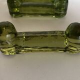 Set of 7 peridot green Biot glass knife holders 1970