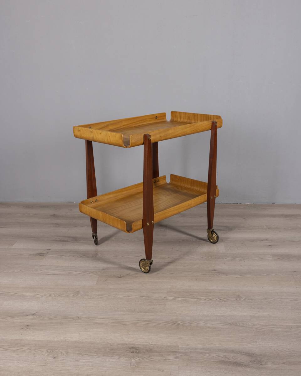Vintage 1950s Wooden Food Service Cart, Designed by Carlo Ratti
