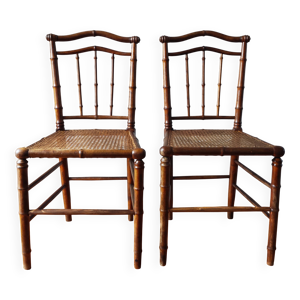 Paire de chaises bois - cannage