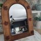 Vintage rattan arch mirror medium honey burnt leaf and metal decoration