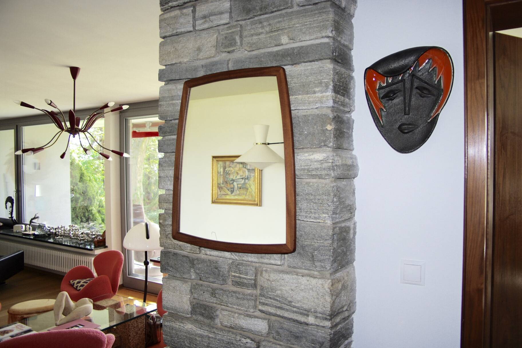 Large vintage teak mirror germany 1960