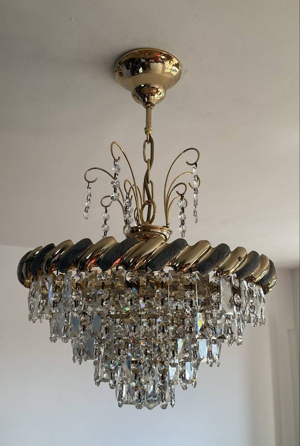 Lustre cascade de pampilles cristal et laiton