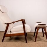 Large Scandinavian Teak Armchair with Ottomans by Folke Ohlsson for Westnofa 1960.