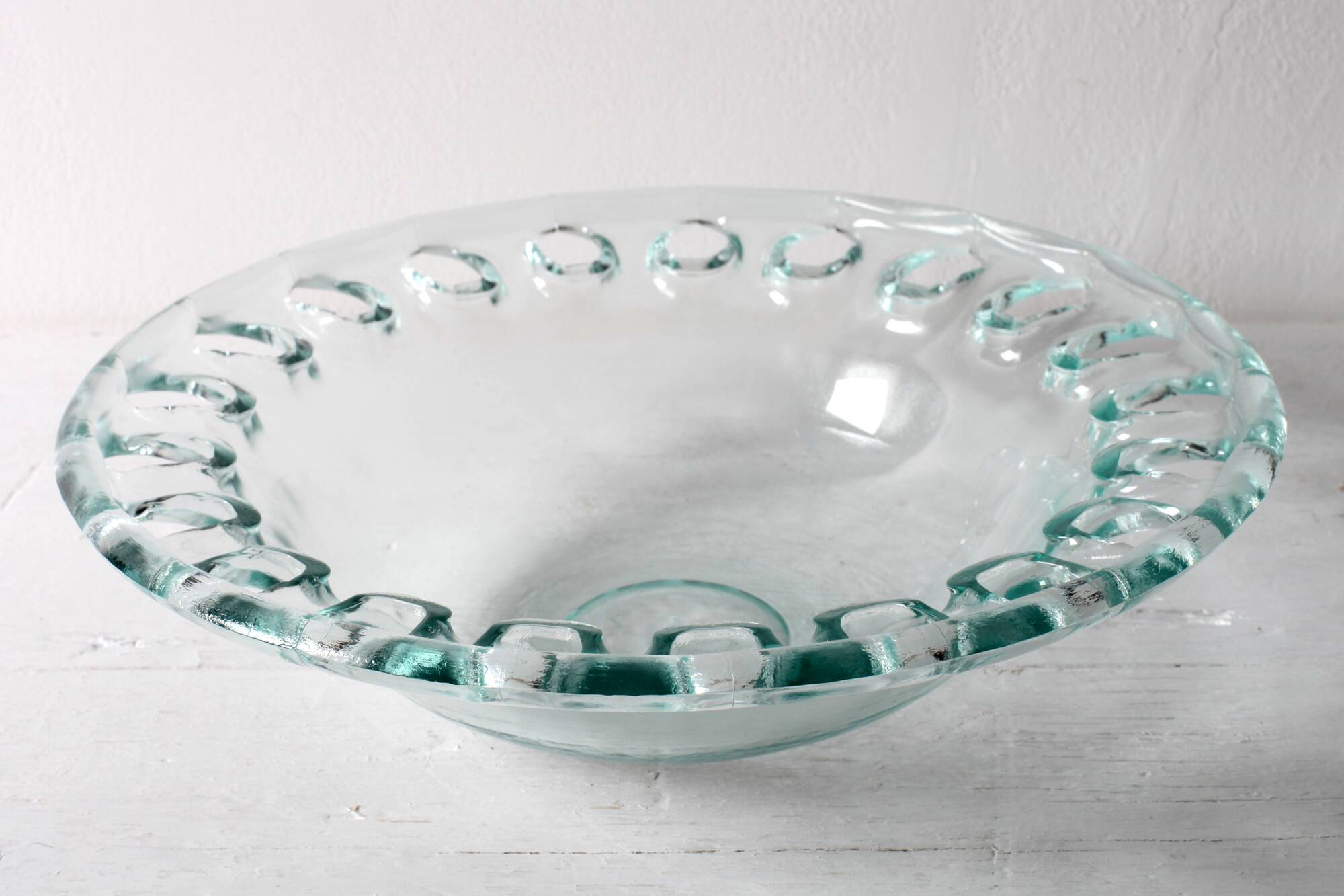 Vintage Georgia Green Recycled Glass Fruit Bowl / Cutout Platter / Spain