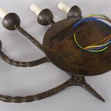 Pair XL Vintage 1950s French Brutalist 5-Arm Wrought Iron Wall Lamps