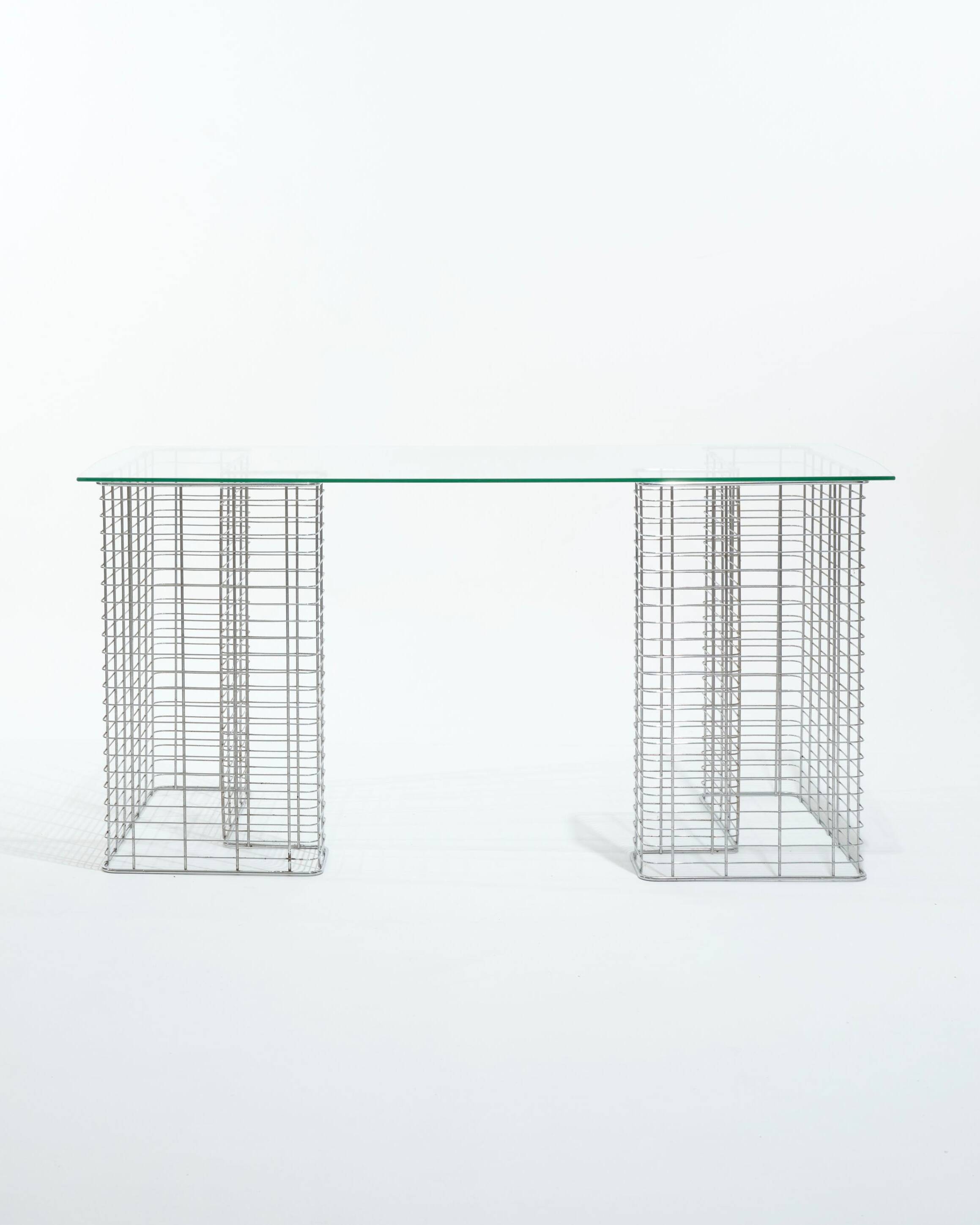 Wire glass and metal desk, terence conran, 1980s