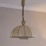 Large leather, vellum and brass Italian cocoon chandelier, Italy 1950s