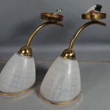 Pair of wall sconces frosted glass & brass 50