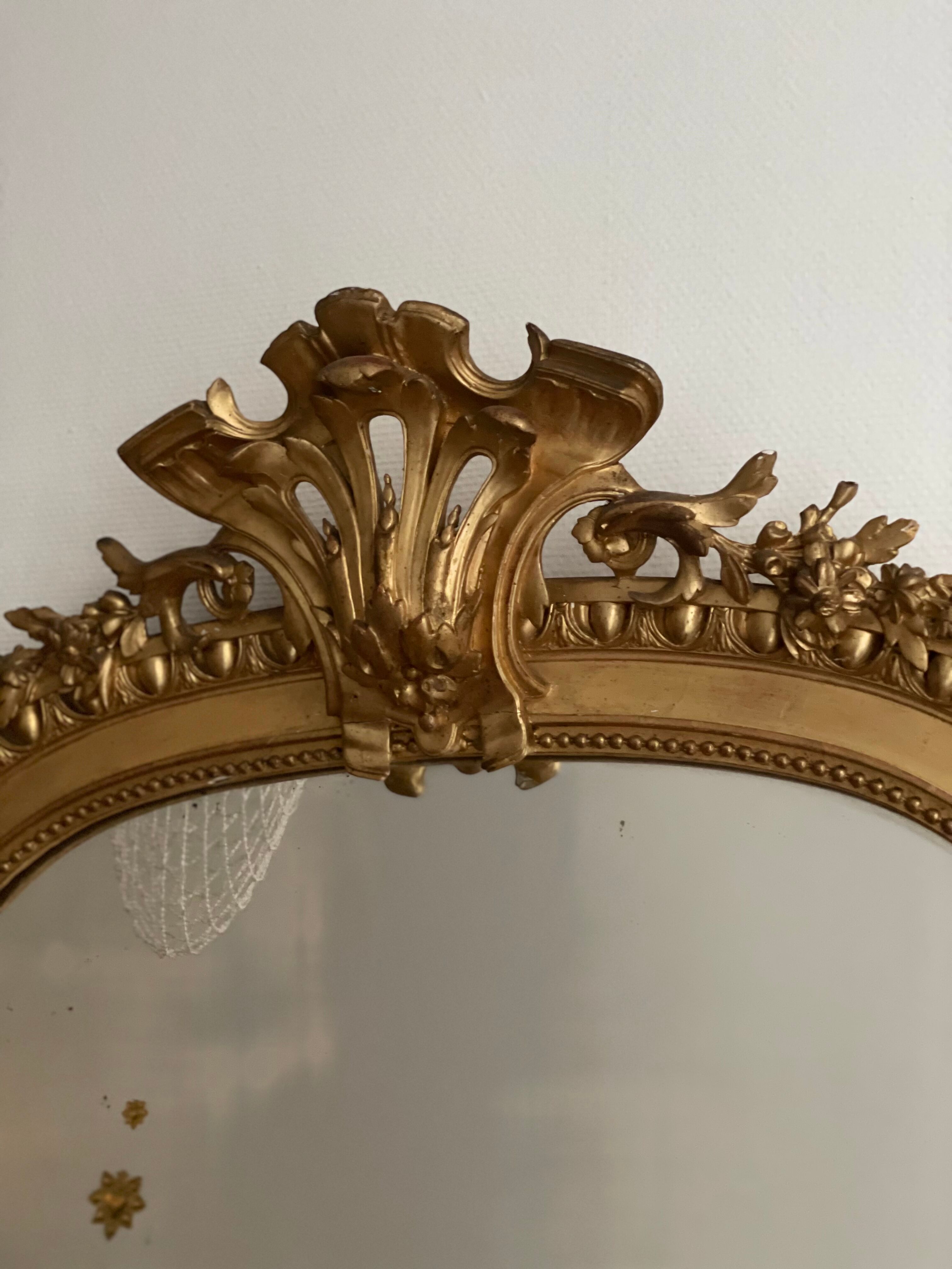 Antique napoleon mirror lll gilded pediment with rare gold leaf 103x182cm