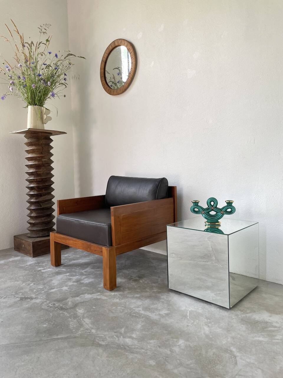 Vallauris green ceramic candle holder