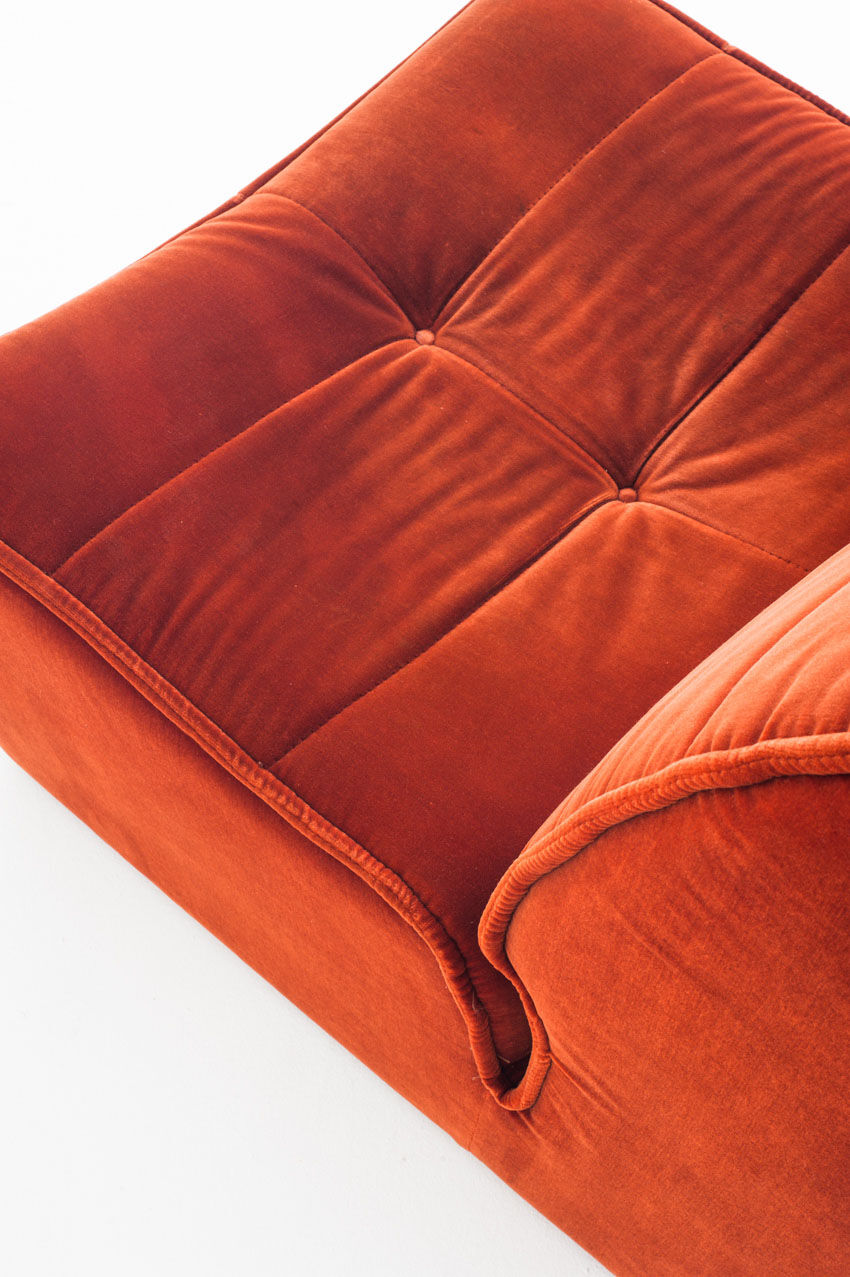 Vintage velvet lounge chair. Distributed by Cinna. France 1980s.