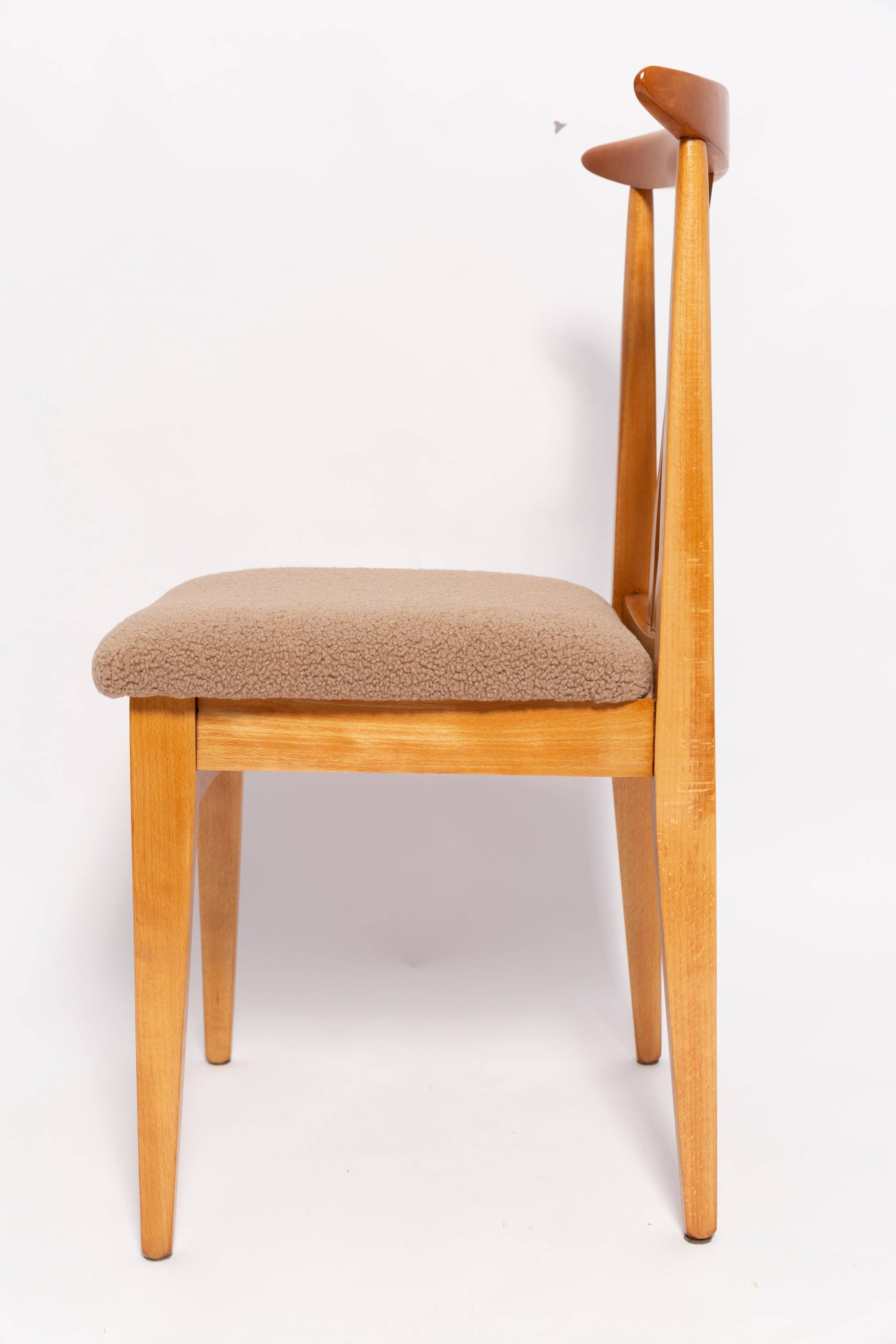 Mid-Century Bouclé Lounge Chair, Light Wood, M. Zielinski, Europe 1960s