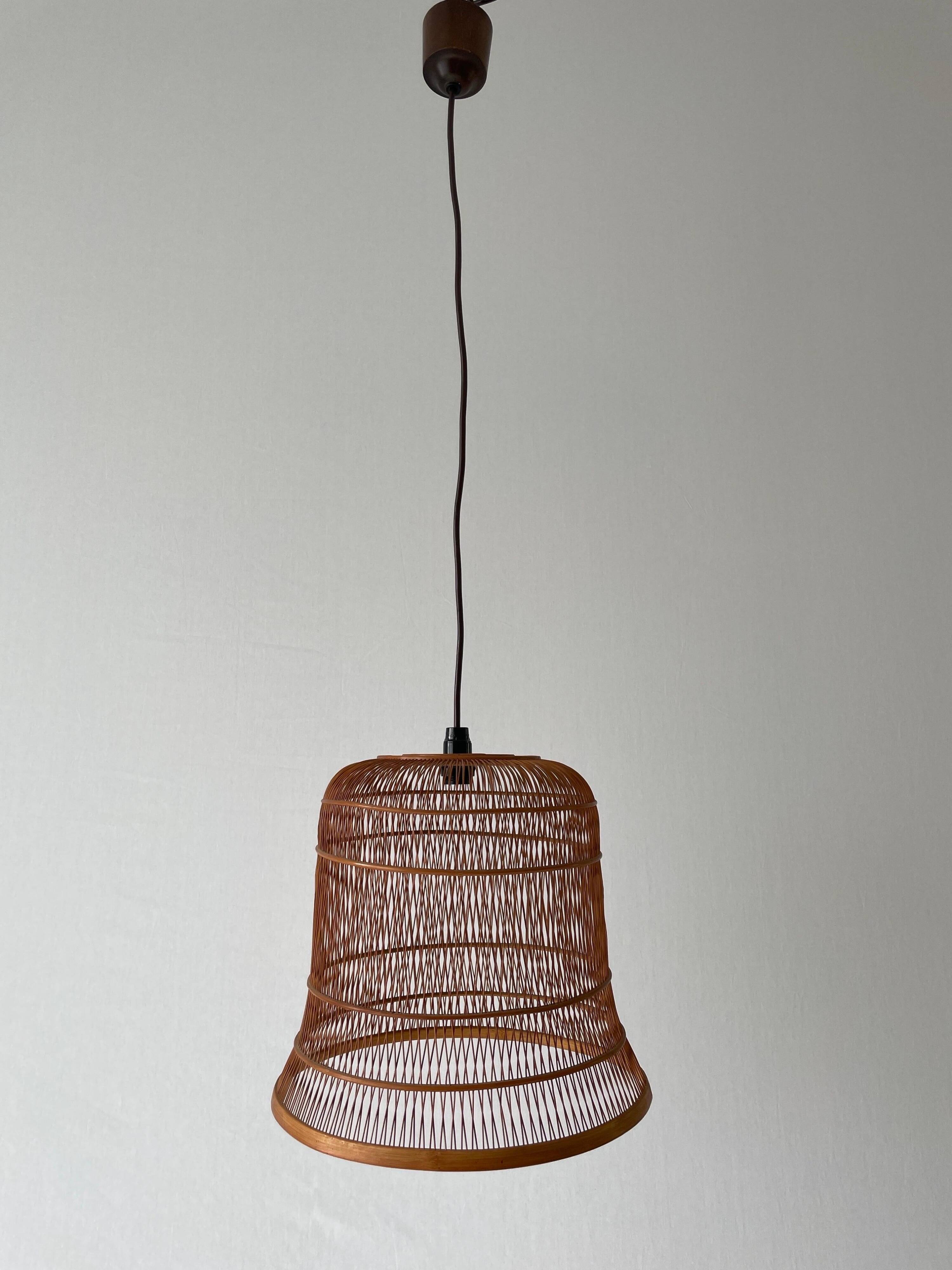 Unique Danish hanging lamp in the shape of a wooden cage, 1960s, Denmark.