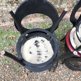 6 vintage Baumann seagull model chairs, black lacquered with red Skai seats.