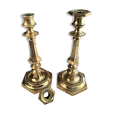 Charming Pair of Victorian Brass Candlesticks with Octagonal Bases - Matching Antique Candle Holders